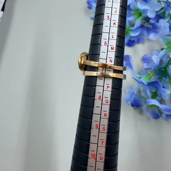 Gold Stackable Set of 2 Station Ring with Fuchsia and Blue Crystals - Picture 3 of 7